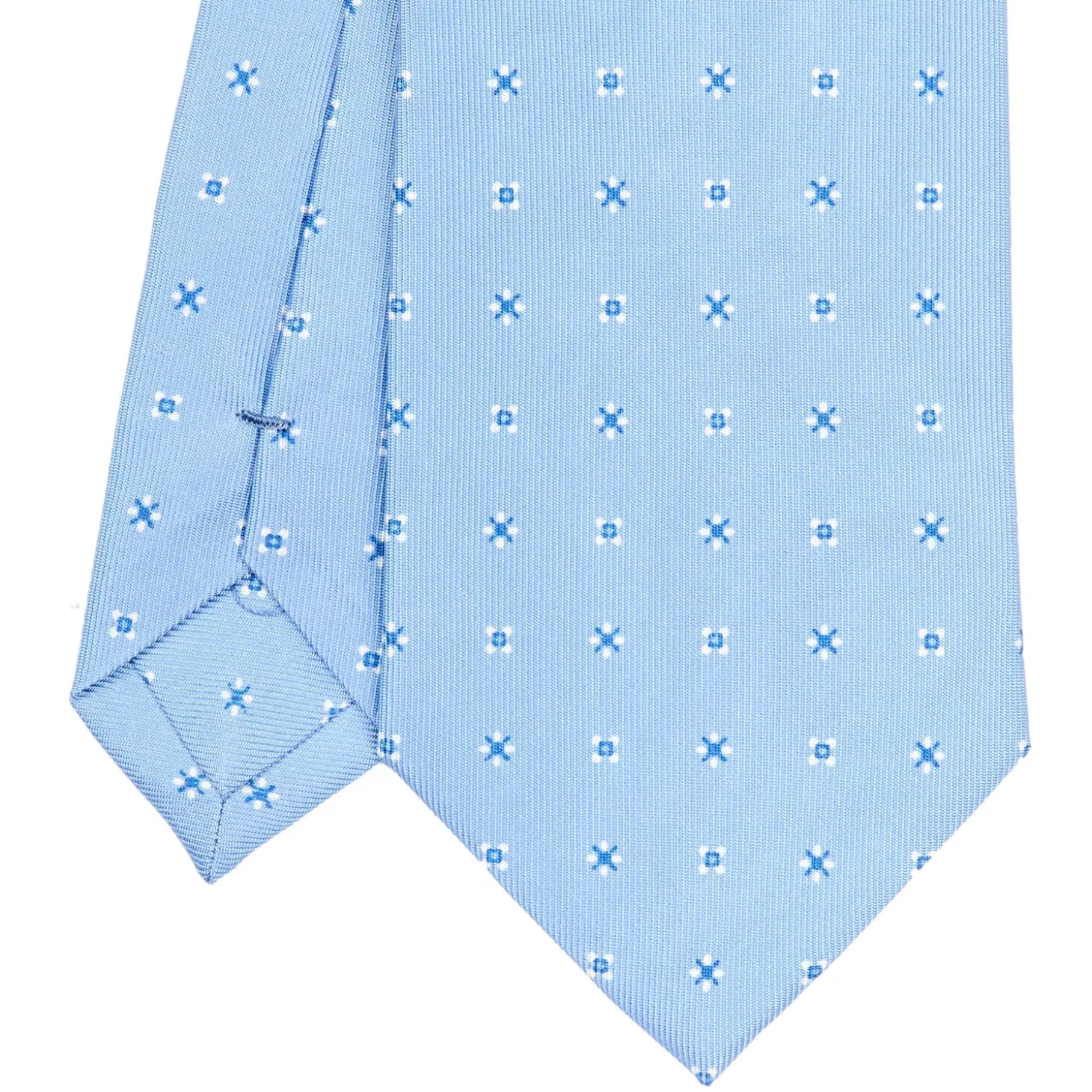 CRAVATTA SARTORIALE CLASSICA IN SETA AZZURRA Microfantasia fiore