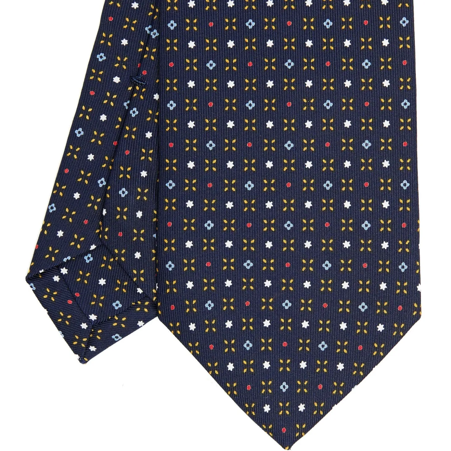 CRAVATTA SARTORIALE CLASSICA IN SETA BLU SCURO Microfantasia fiore