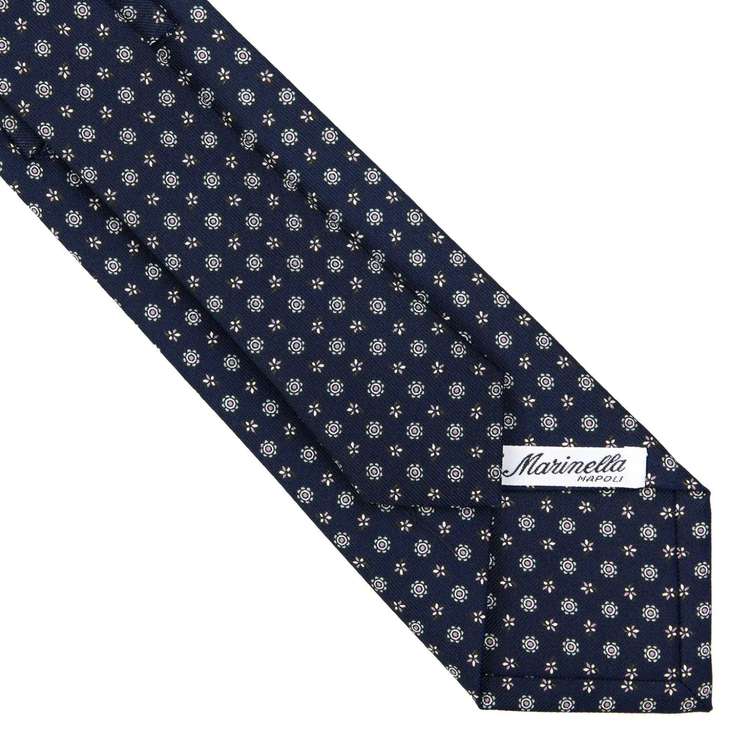 CRAVATTA SARTORIALE CLASSICA IN SETA BLU SCURO Microfantasia fiore