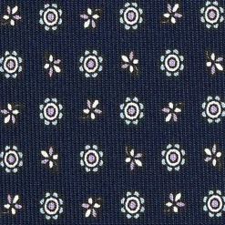 CRAVATTA SARTORIALE CLASSICA IN SETA BLU SCURO Microfantasia fiore