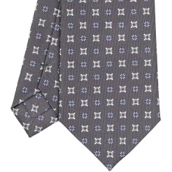 CRAVATTA SARTORIALE CLASSICA IN SETA GRIGIO SCURO Microfantasia fiore