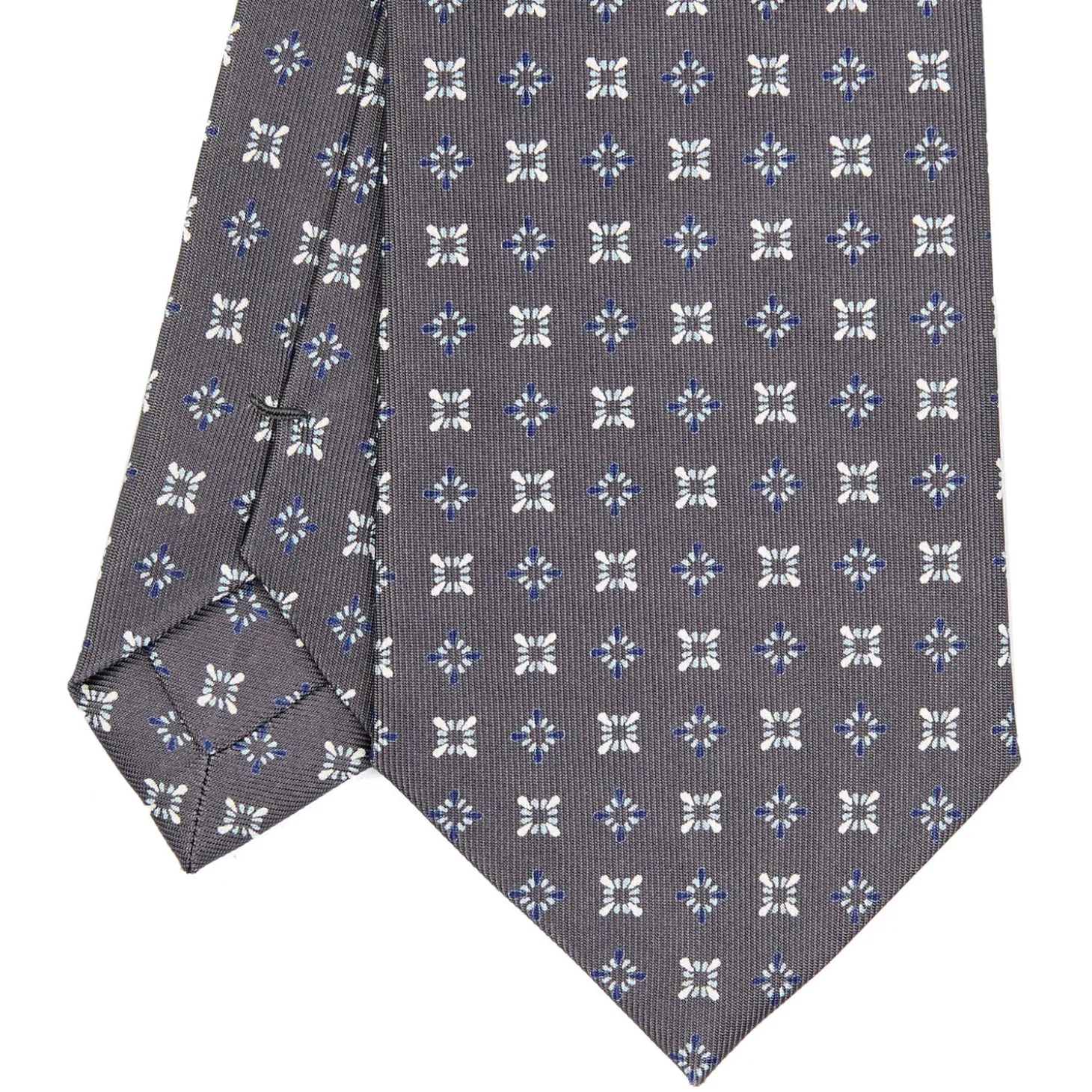 CRAVATTA SARTORIALE CLASSICA IN SETA GRIGIO SCURO Microfantasia fiore