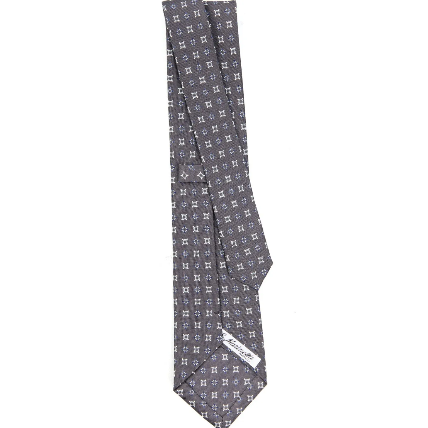 CRAVATTA SARTORIALE CLASSICA IN SETA GRIGIO SCURO Microfantasia fiore