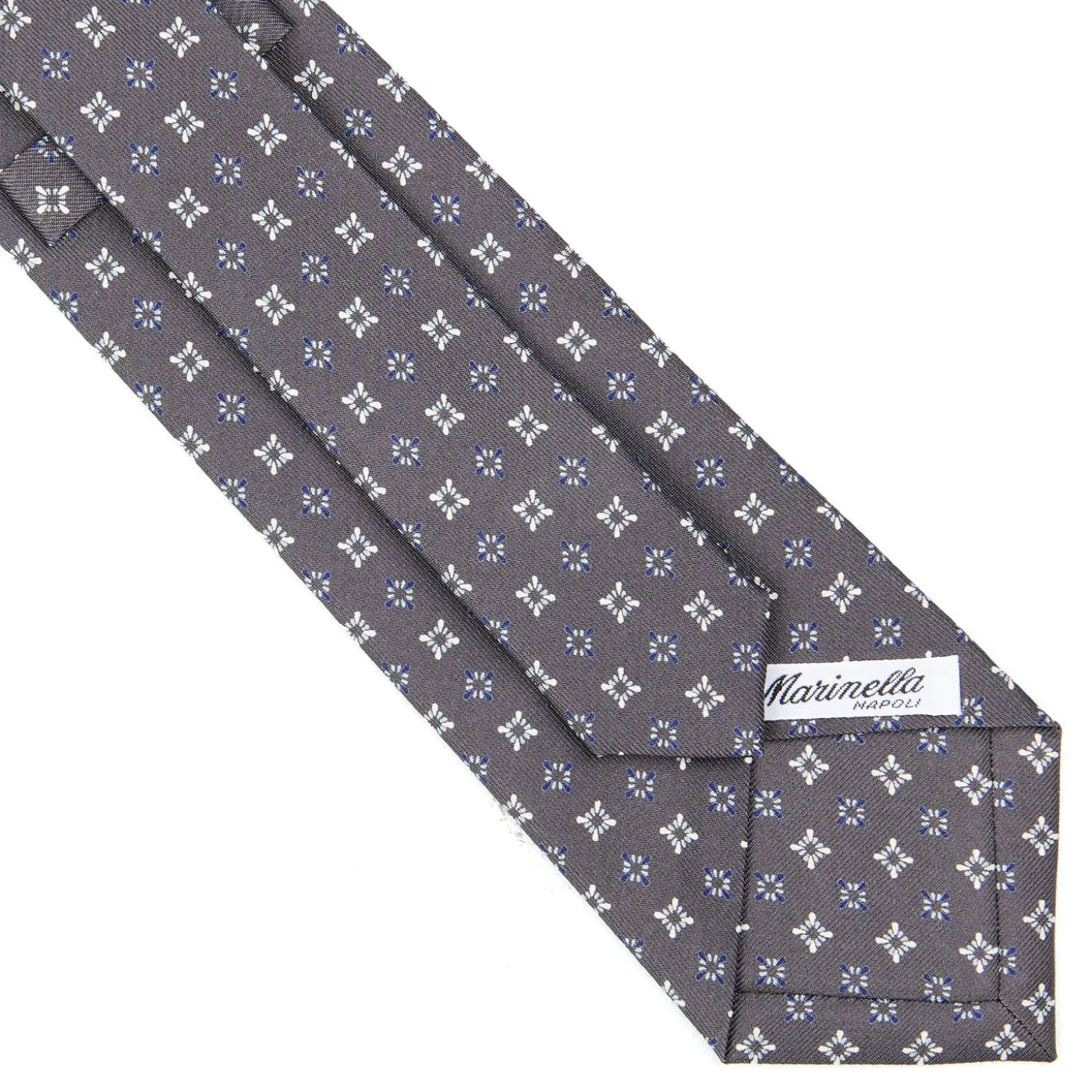 CRAVATTA SARTORIALE CLASSICA IN SETA GRIGIO SCURO Microfantasia fiore