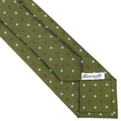 CRAVATTA SARTORIALE CLASSICA IN SETA VERDE OLIVA Microfantasia fiore