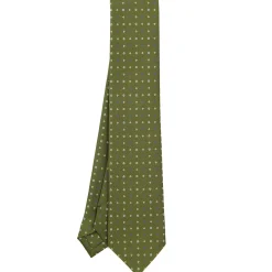 CRAVATTA SARTORIALE CLASSICA IN SETA VERDE OLIVA Microfantasia fiore