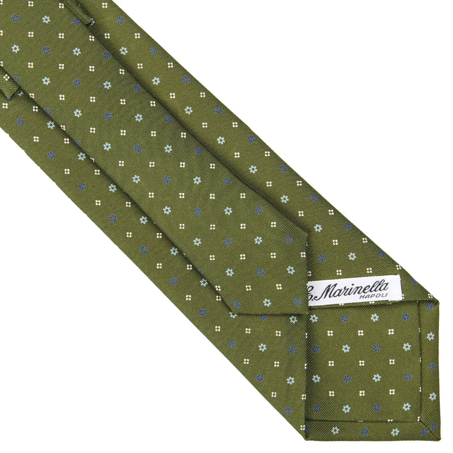 CRAVATTA SARTORIALE CLASSICA IN SETA VERDE OLIVA Microfantasia fiore
