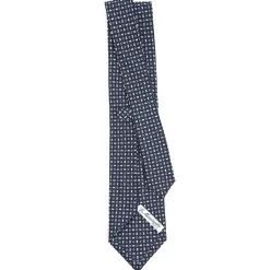 CRAVATTA SARTORIALE CLASSICA IN SETA BLU SCURO Microfantasia fiore