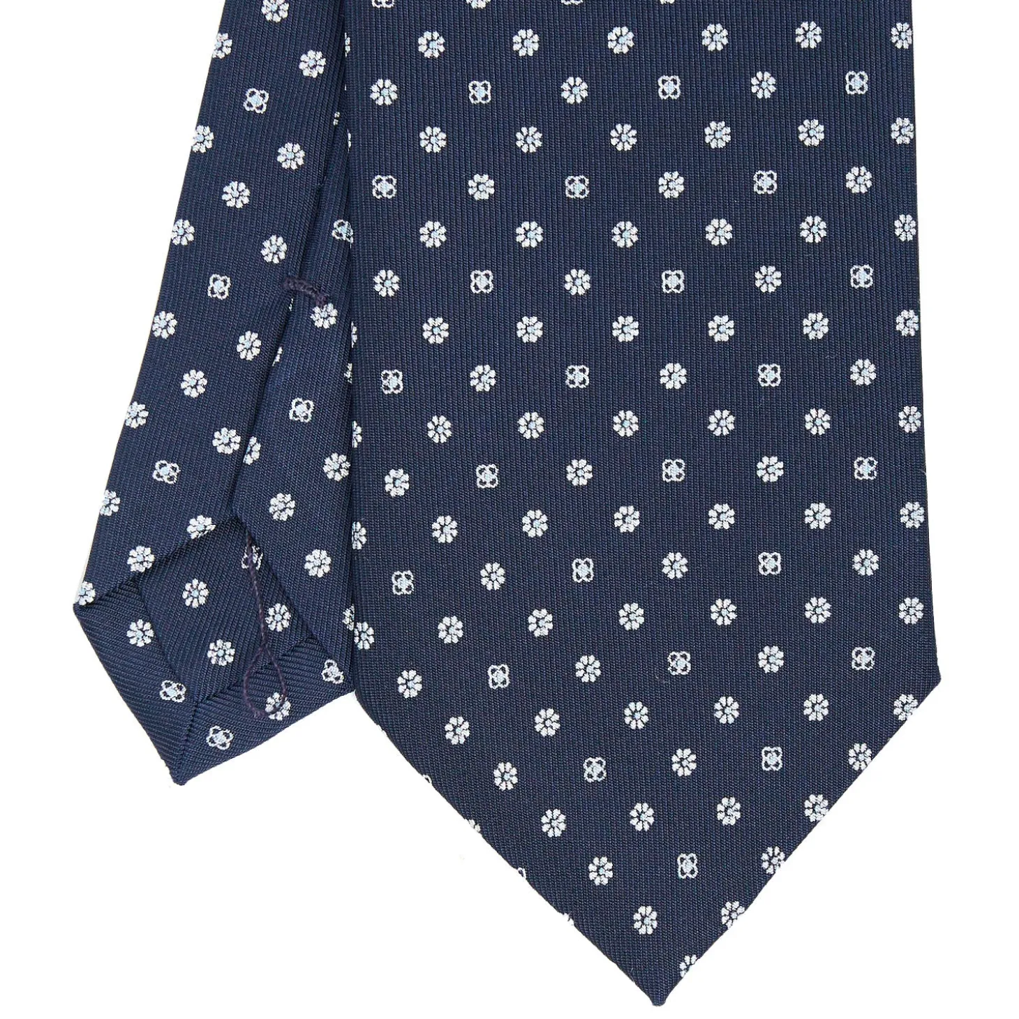 CRAVATTA SARTORIALE CLASSICA IN SETA BLU SCURO Microfantasia fiore