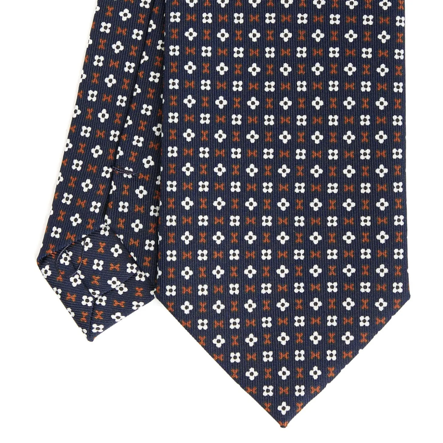 CRAVATTA SARTORIALE CLASSICA IN SETA BLU SCURO Microfantasia fiore