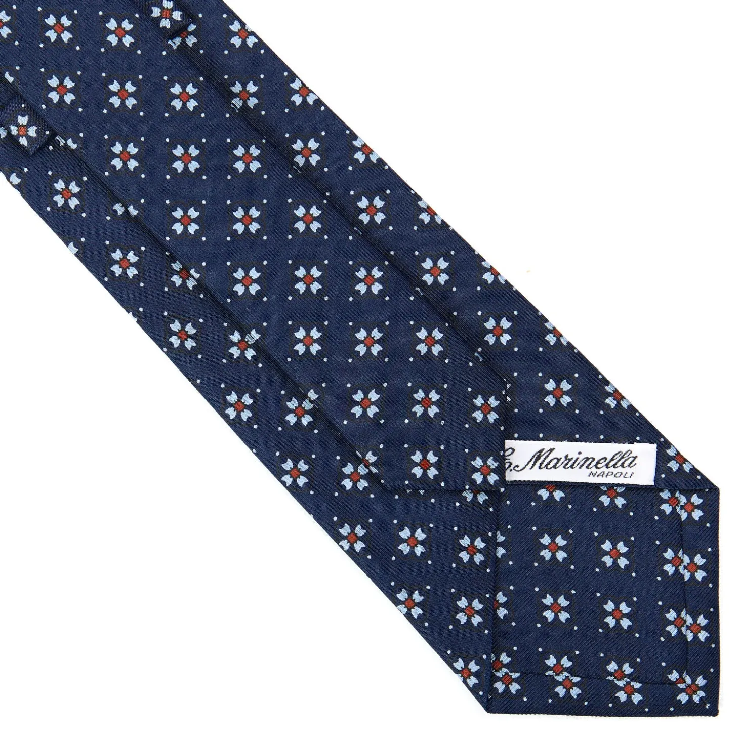 CRAVATTA SARTORIALE CLASSICA IN SETA BLU SCURO Microfantasia fiore