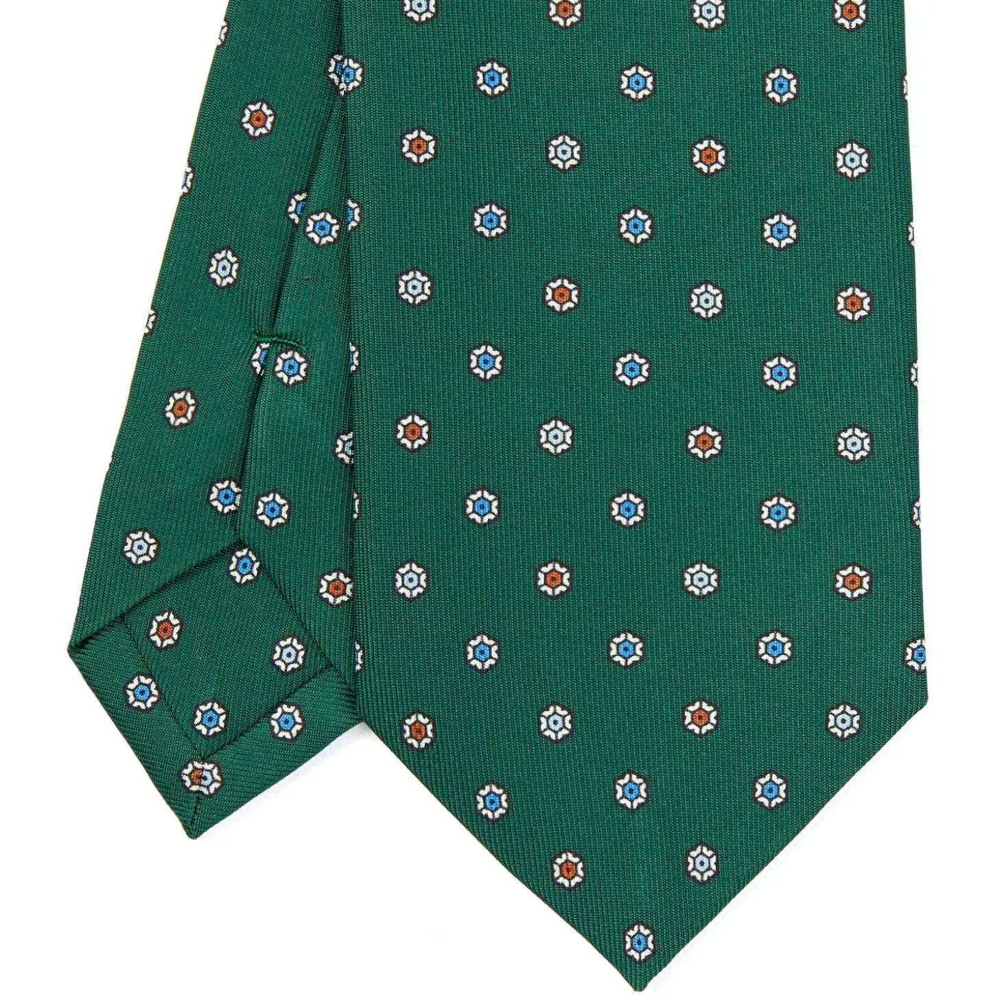 CRAVATTA SARTORIALE CLASSICA IN SETA VERDE SCURO Microfantasia fiore