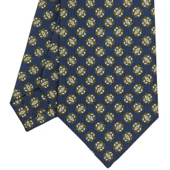 CRAVATTA SARTORIALE CLASSICA IN SETA BLU SCURO Microfantasia fiore