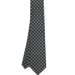 CRAVATTA SARTORIALE CLASSICA IN SETA BLU SCURO Microfantasia fiore