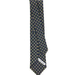 CRAVATTA SARTORIALE CLASSICA IN SETA BLU SCURO Microfantasia fiore