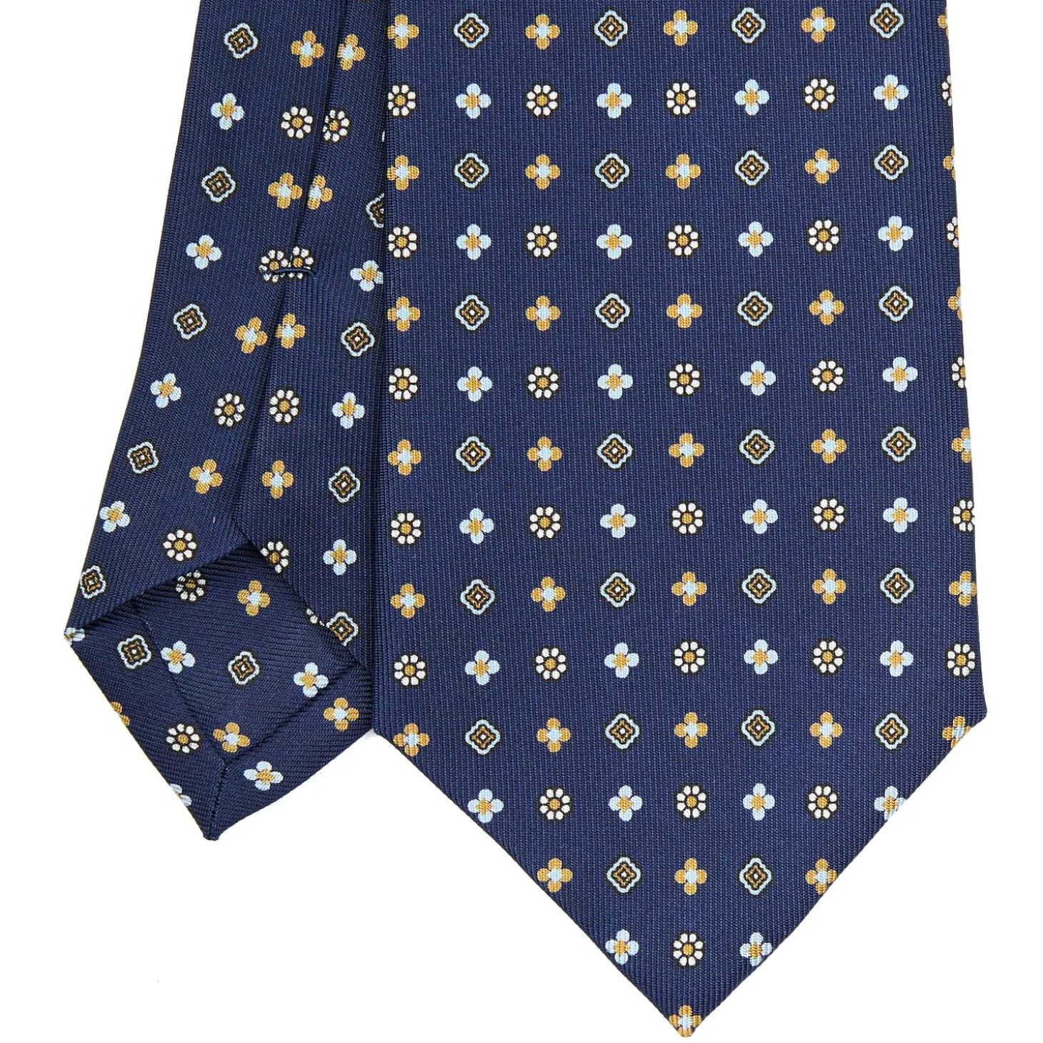 CRAVATTA SARTORIALE CLASSICA IN SETA BLU SCURO Microfantasia fiore