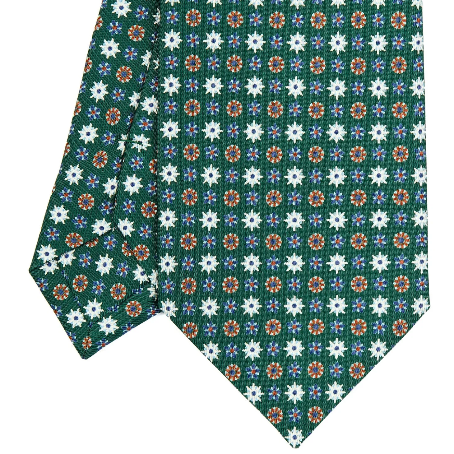 CRAVATTA SARTORIALE CLASSICA IN SETA VERDE SCURO Microfantasia fiore