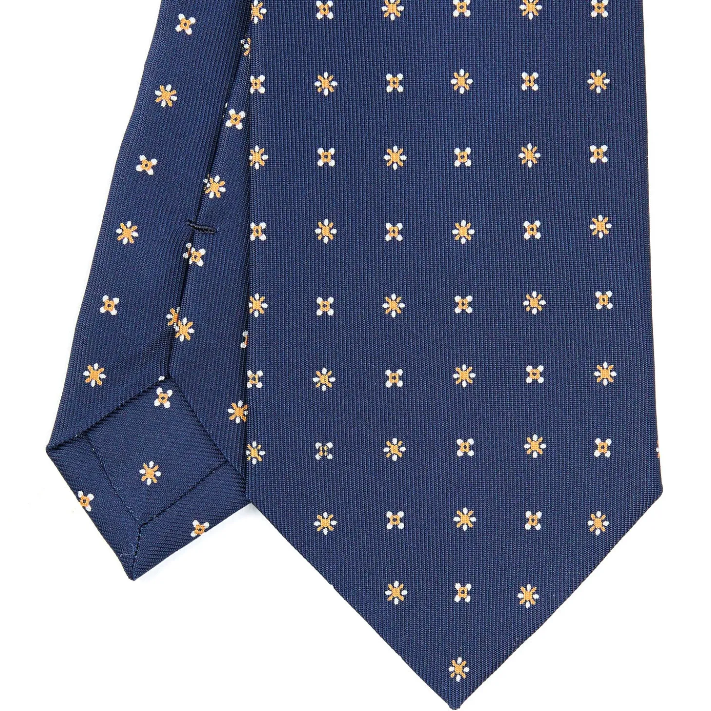 CRAVATTA SARTORIALE CLASSICA IN SETA BLU SCURO Microfantasia fiore