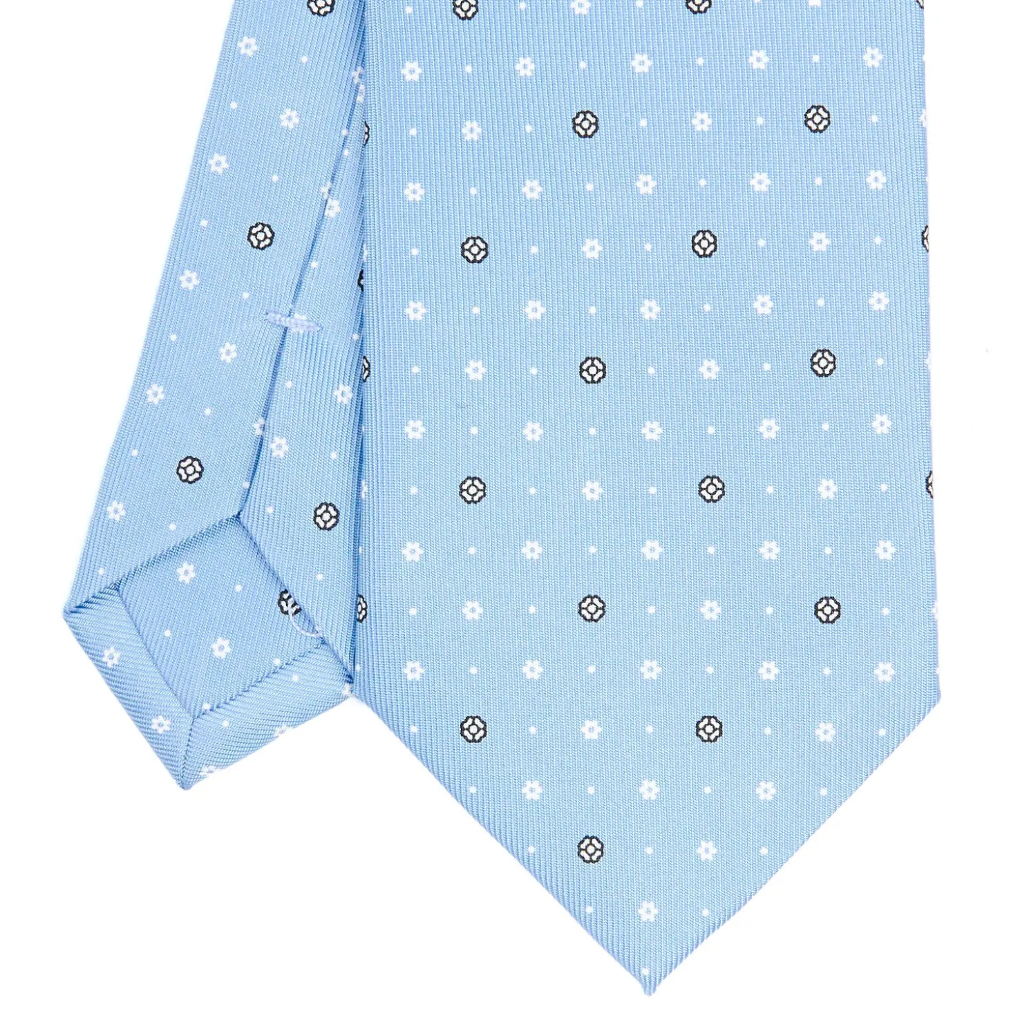 CRAVATTA SARTORIALE CLASSICA IN SETA AZZURRA Microfantasia fiore
