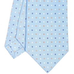 CRAVATTA SARTORIALE CLASSICA IN SETA AZZURRA Microfantasia fiore