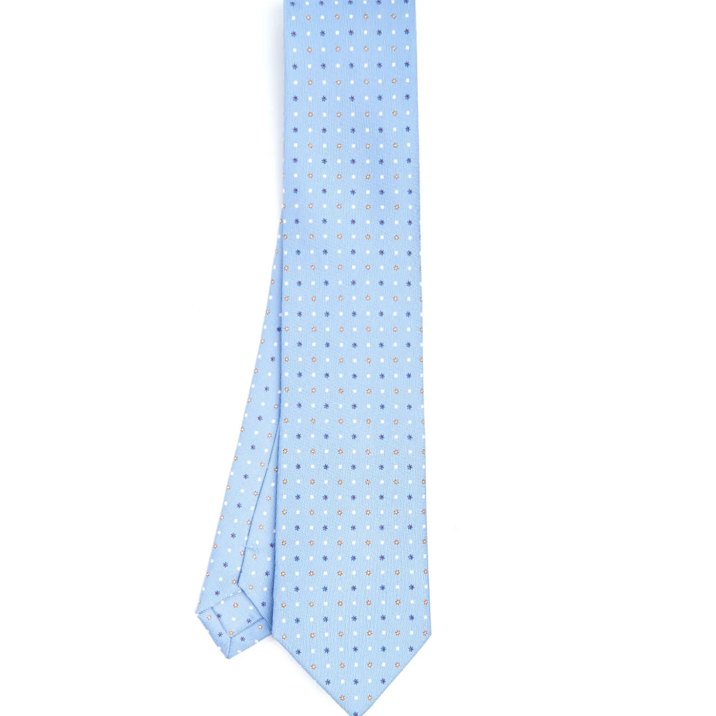CRAVATTA SARTORIALE CLASSICA IN SETA AZZURRA Microfantasia fiore