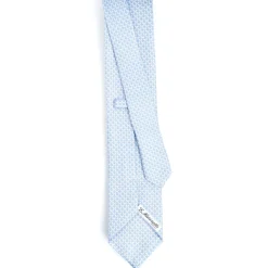 CRAVATTA SARTORIALE CLASSICA IN SETA AZZURRA Microfantasia m geometrica