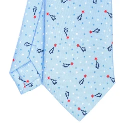 CRAVATTA SARTORIALE CLASSICA IN SETA AZZURRA Disegno natalizio