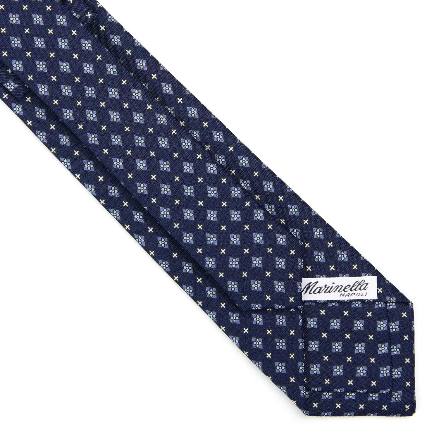 CRAVATTA SARTORIALE 7 CM IN SETA BLU SCURO Microfantasia fiore