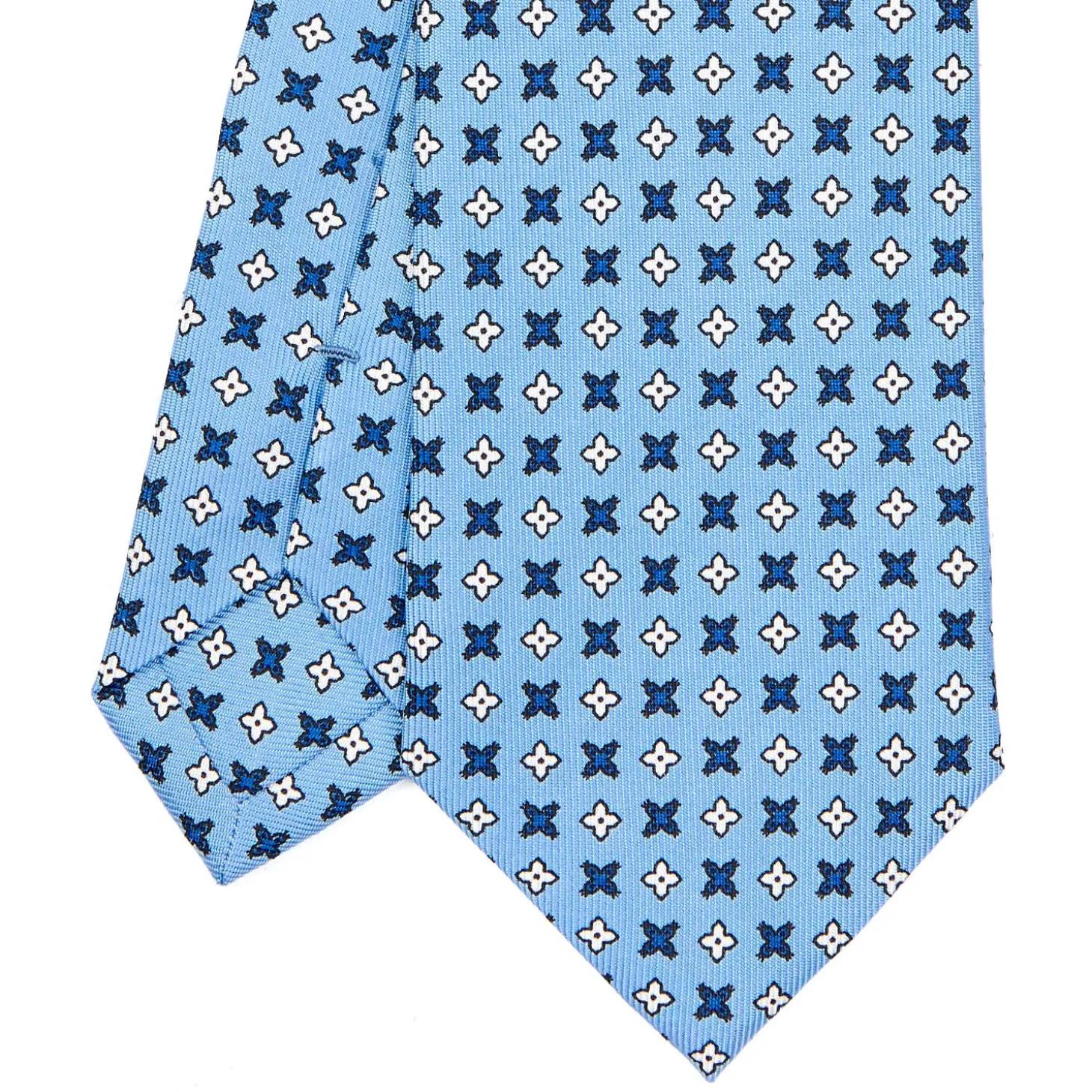 CRAVATTA SARTORIALE 7 CM IN SETA AZZURRA Microfantasia fiore