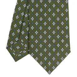 CRAVATTA SARTORIALE 7 CM IN SETA VERDE OLIVA Microfantasia fiore