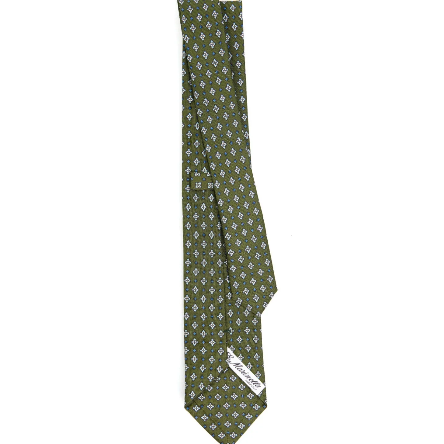 CRAVATTA SARTORIALE 7 CM IN SETA VERDE OLIVA Microfantasia fiore