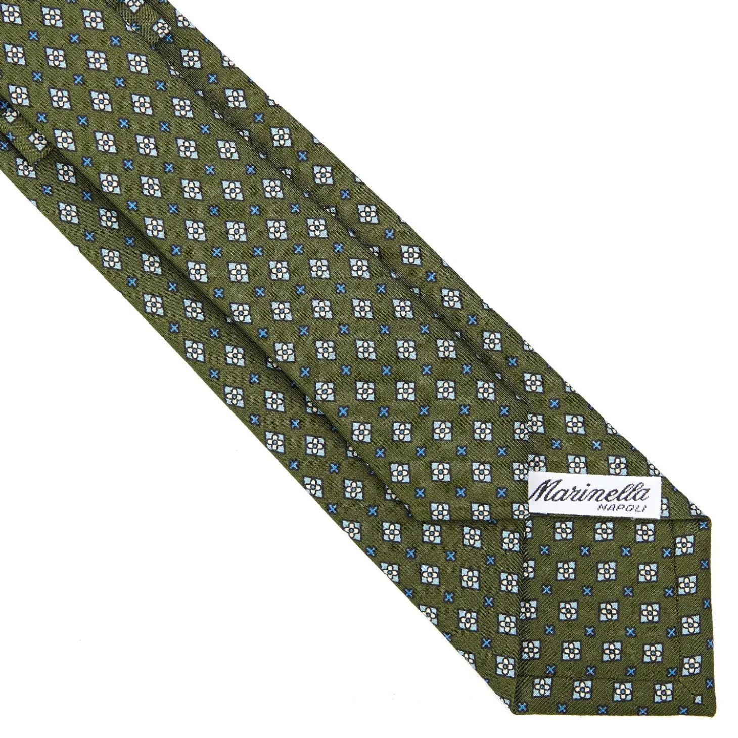 CRAVATTA SARTORIALE 7 CM IN SETA VERDE OLIVA Microfantasia fiore