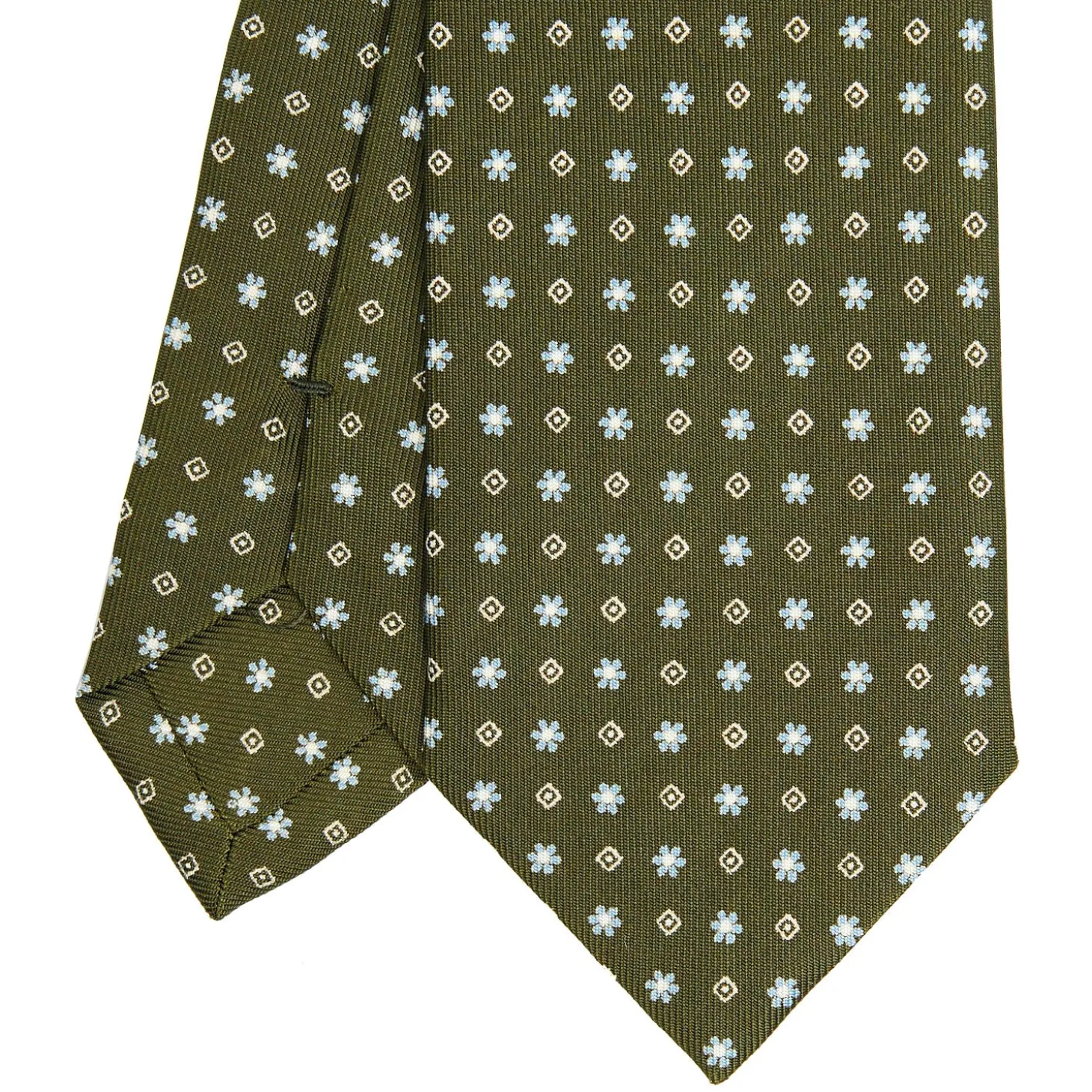 CRAVATTA SARTORIALE 7 CM IN SETA VERDE OLIVA Microfantasia fiore