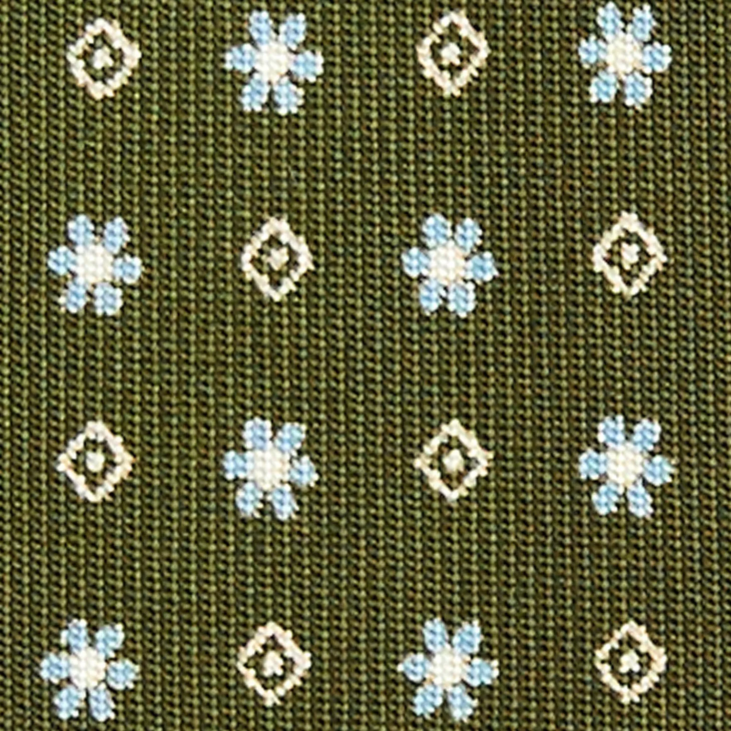 CRAVATTA SARTORIALE 7 CM IN SETA VERDE OLIVA Microfantasia fiore