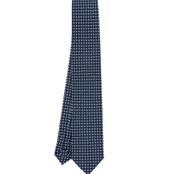 CRAVATTA SARTORIALE 7 CM IN SETA BLU SCURO Microfantasia fiore
