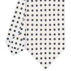 CRAVATTA SARTORIALE 7 CM IN SETA BIANCA Microfantasia fiore