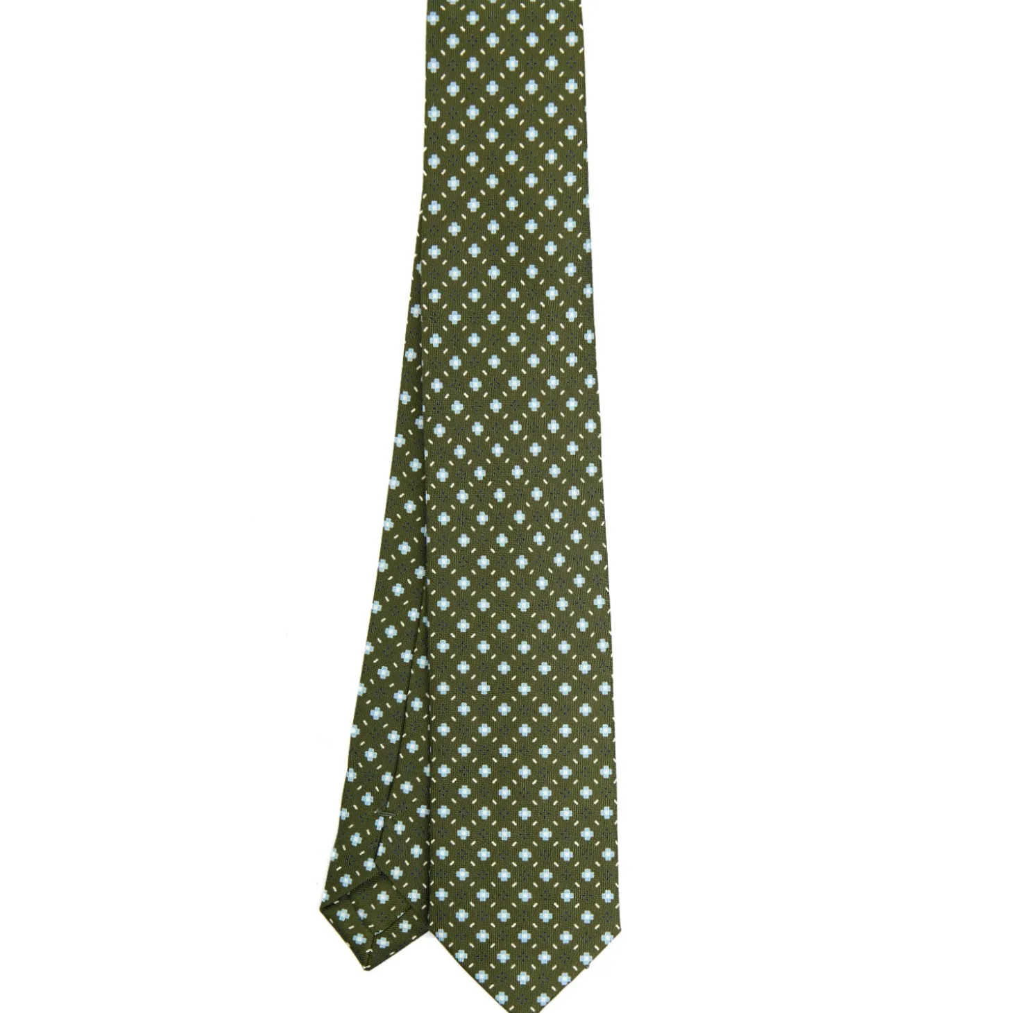 CRAVATTA SARTORIALE 7 CM IN SETA VERDE OLIVA Microfantasia fiore
