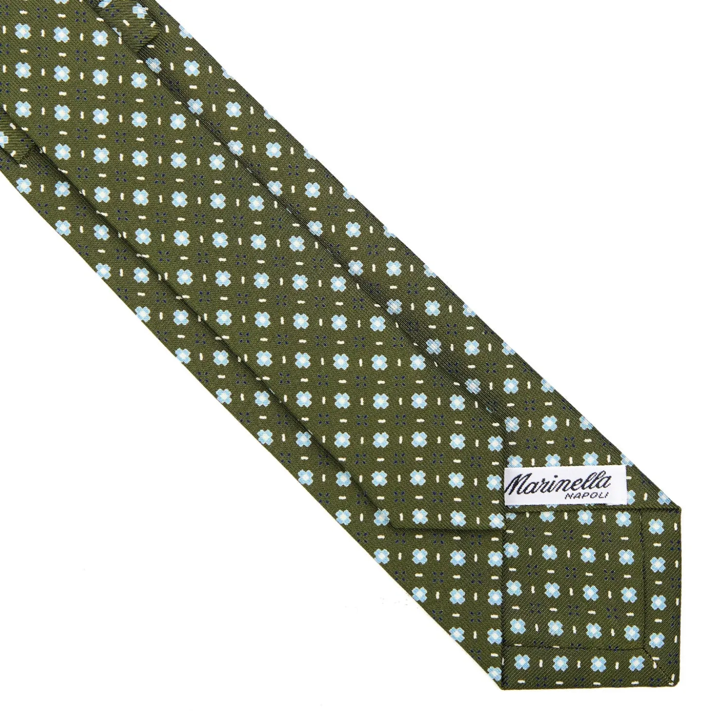 CRAVATTA SARTORIALE 7 CM IN SETA VERDE OLIVA Microfantasia fiore