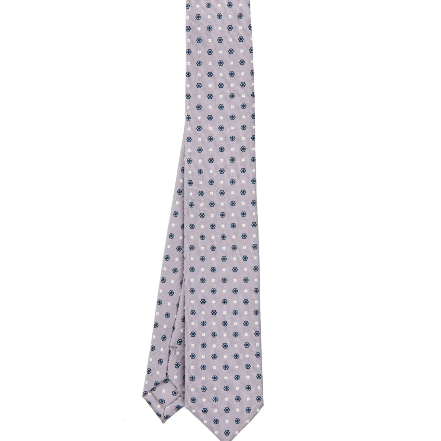 CRAVATTA SARTORIALE 7 CM IN SETA GRIGIO CHIARO Microfantasia fiore