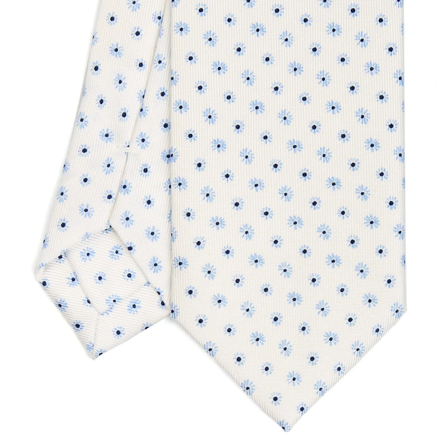 CRAVATTA SARTORIALE 7 CM IN SETA BIANCA Microfantasia fiore