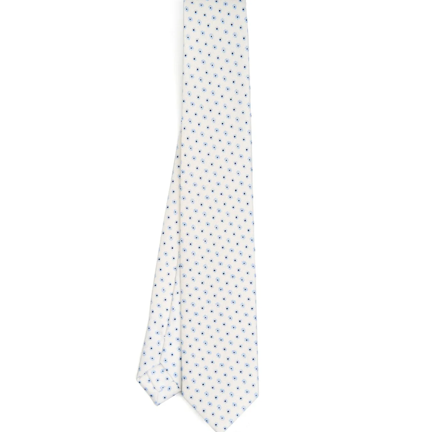 CRAVATTA SARTORIALE 7 CM IN SETA BIANCA Microfantasia fiore