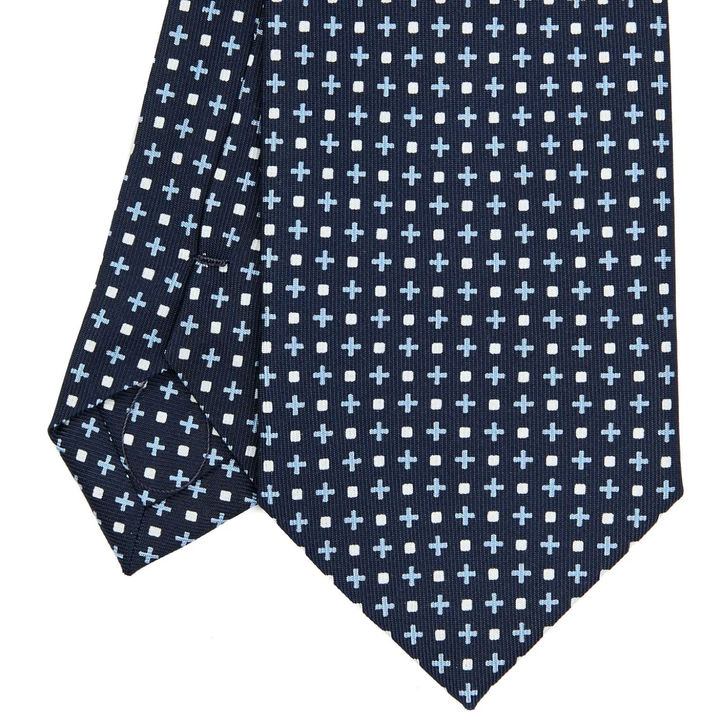 CRAVATTA SARTORIALE EXTRA LONG IN SETA BLU SCURO Microfantasia fiore