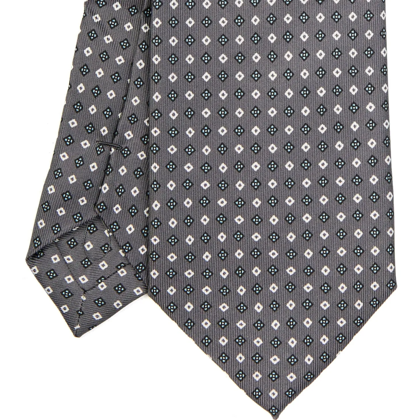 CRAVATTA SARTORIALE EXTRA LONG IN SETA GRIGIO SCURO Microfantasia fiore
