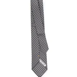 CRAVATTA SARTORIALE EXTRA LONG IN SETA GRIGIO SCURO Microfantasia fiore