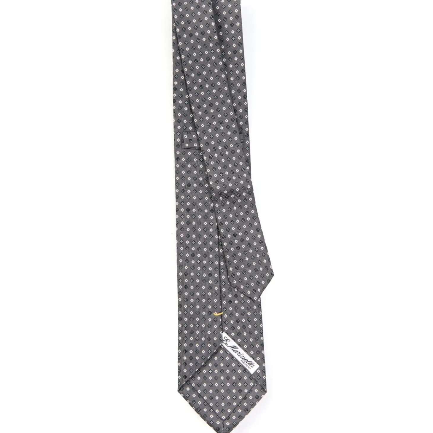 CRAVATTA SARTORIALE EXTRA LONG IN SETA GRIGIO SCURO Microfantasia fiore