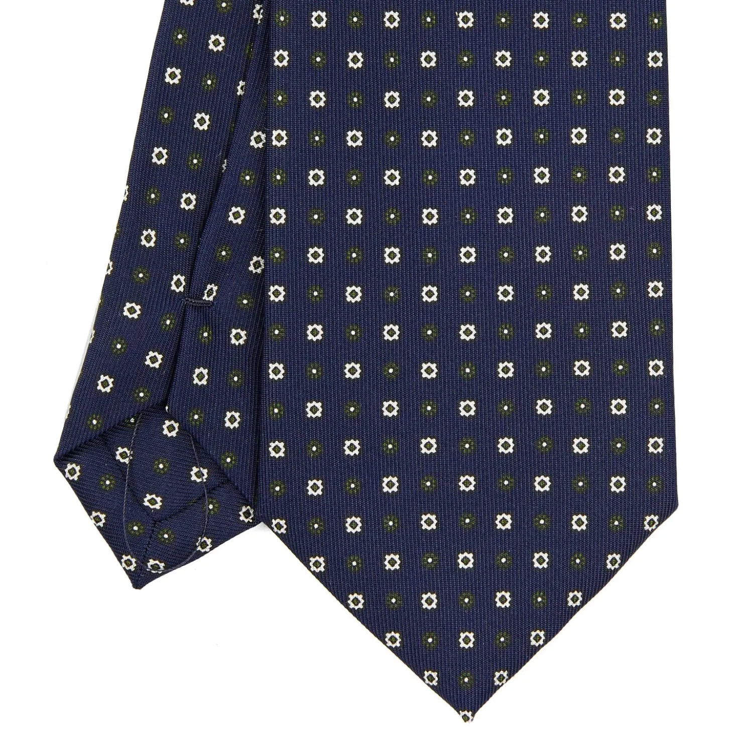 CRAVATTA SARTORIALE EXTRA LONG IN SETA BLU SCURO Microfantasia fiore