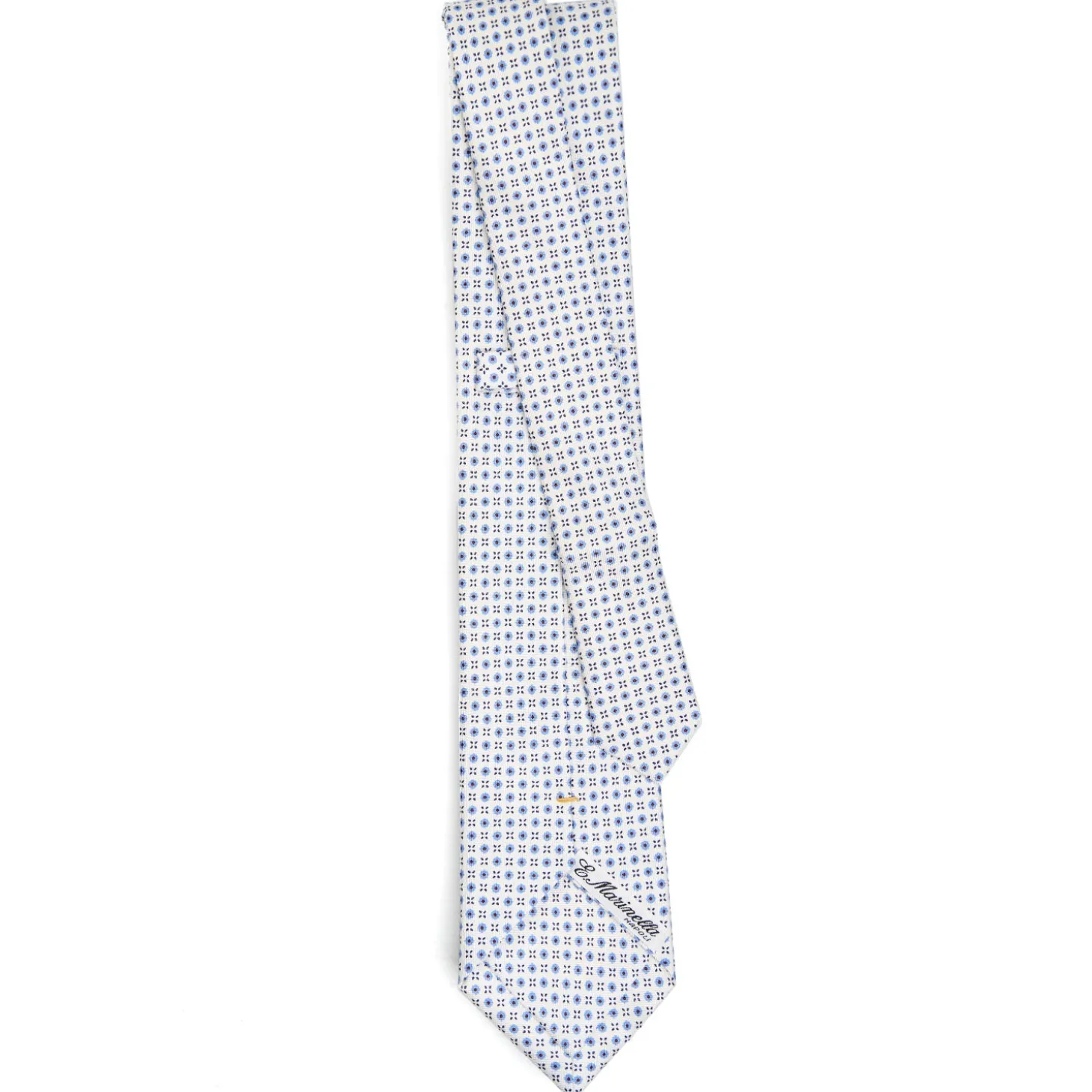 CRAVATTA SARTORIALE EXTRA LONG IN SETA BIANCA Microfantasia fiore