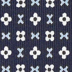 CRAVATTA SARTORIALE EXTRA LONG IN SETA BLU SCURO Microfantasia fiore