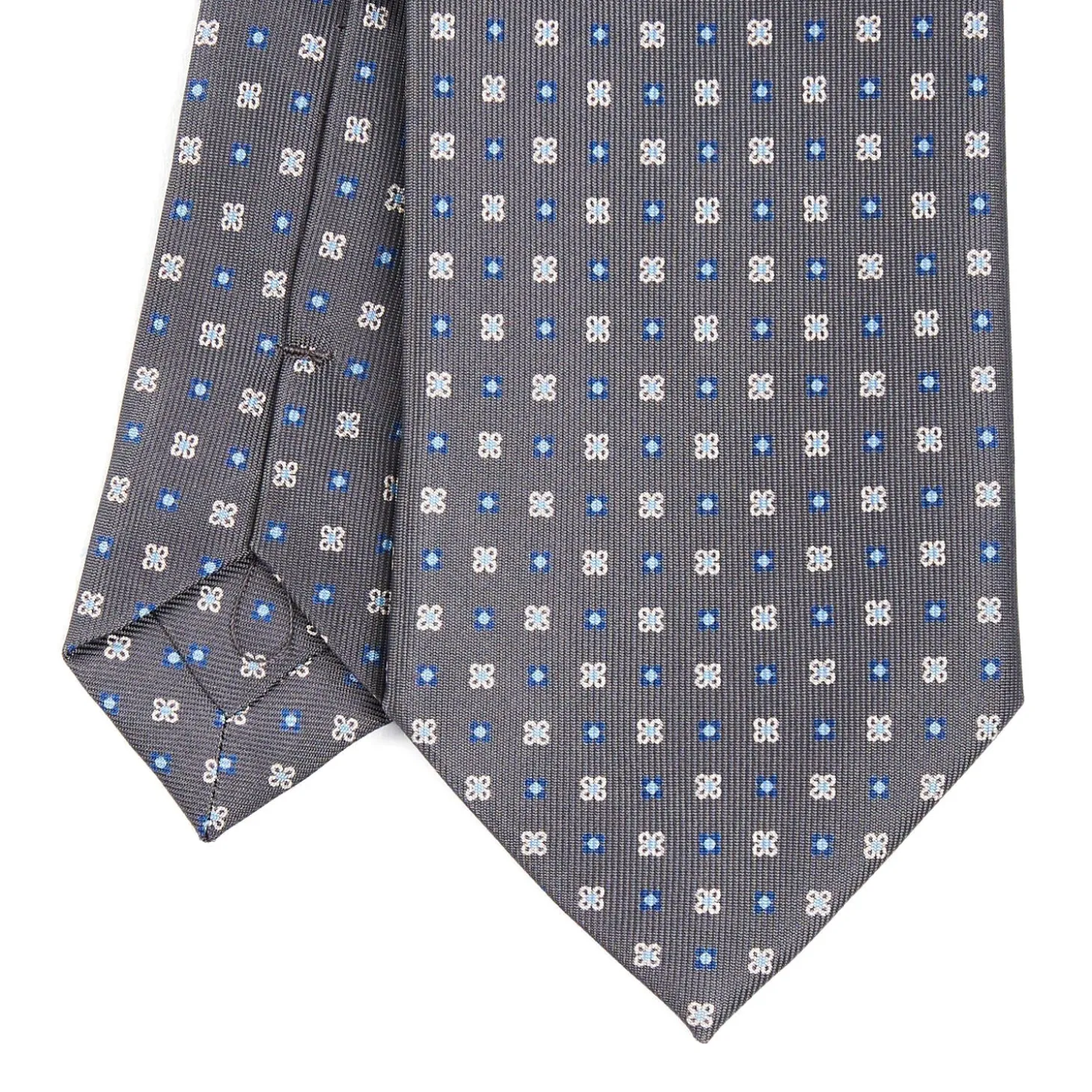 CRAVATTA SARTORIALE EXTRA LONG IN SETA GRIGIO SCURO Microfantasia fiore