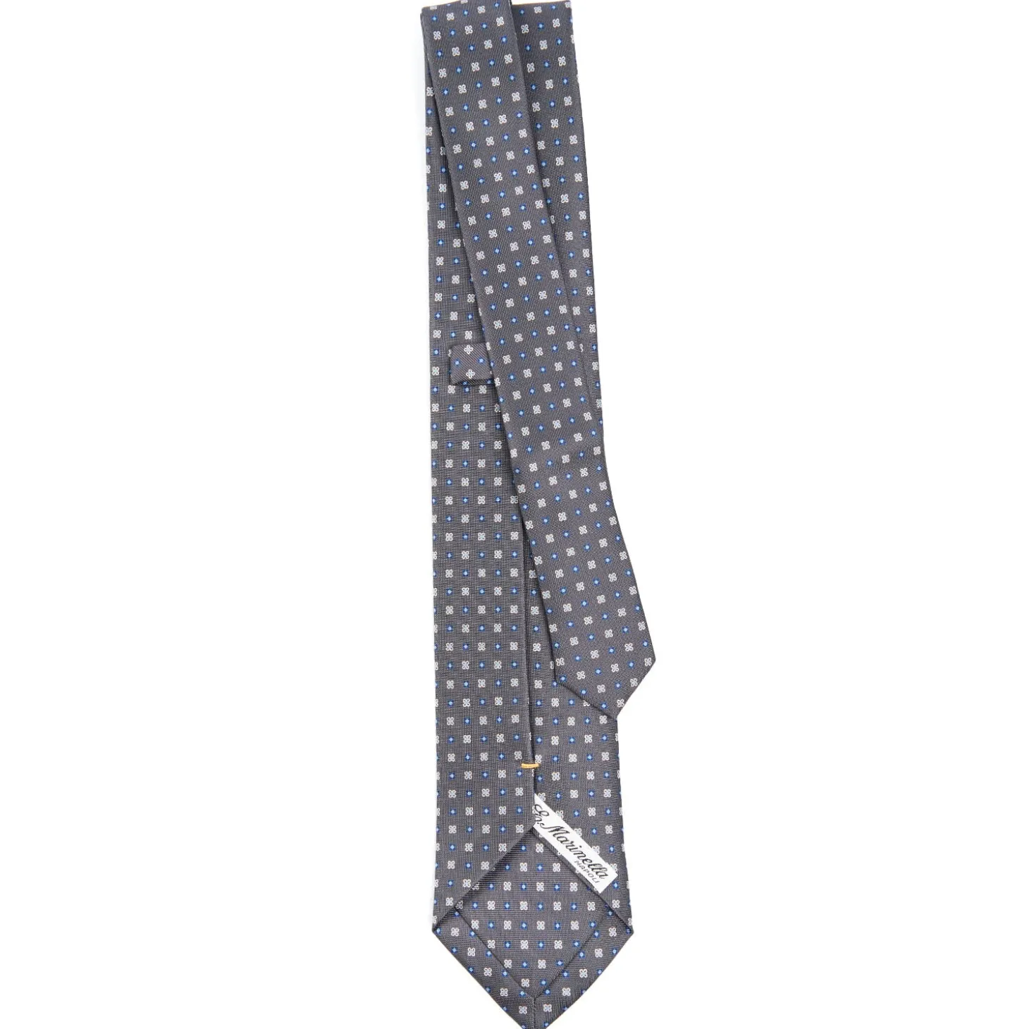 CRAVATTA SARTORIALE EXTRA LONG IN SETA GRIGIO SCURO Microfantasia fiore